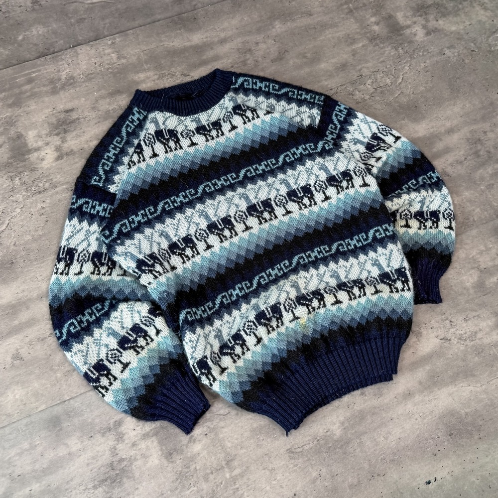 Vintage VTG Y2K 2000's 00's Blue Nordic Ski Snowflake Fair Isle Knit Sweater